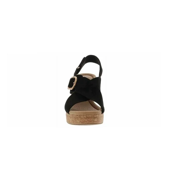 ✨️NIB✨️Clarks Giselle Dove Womens Black Wedge Sandals with Cork Heel SIZE 7.5W - Picture 5 of 10